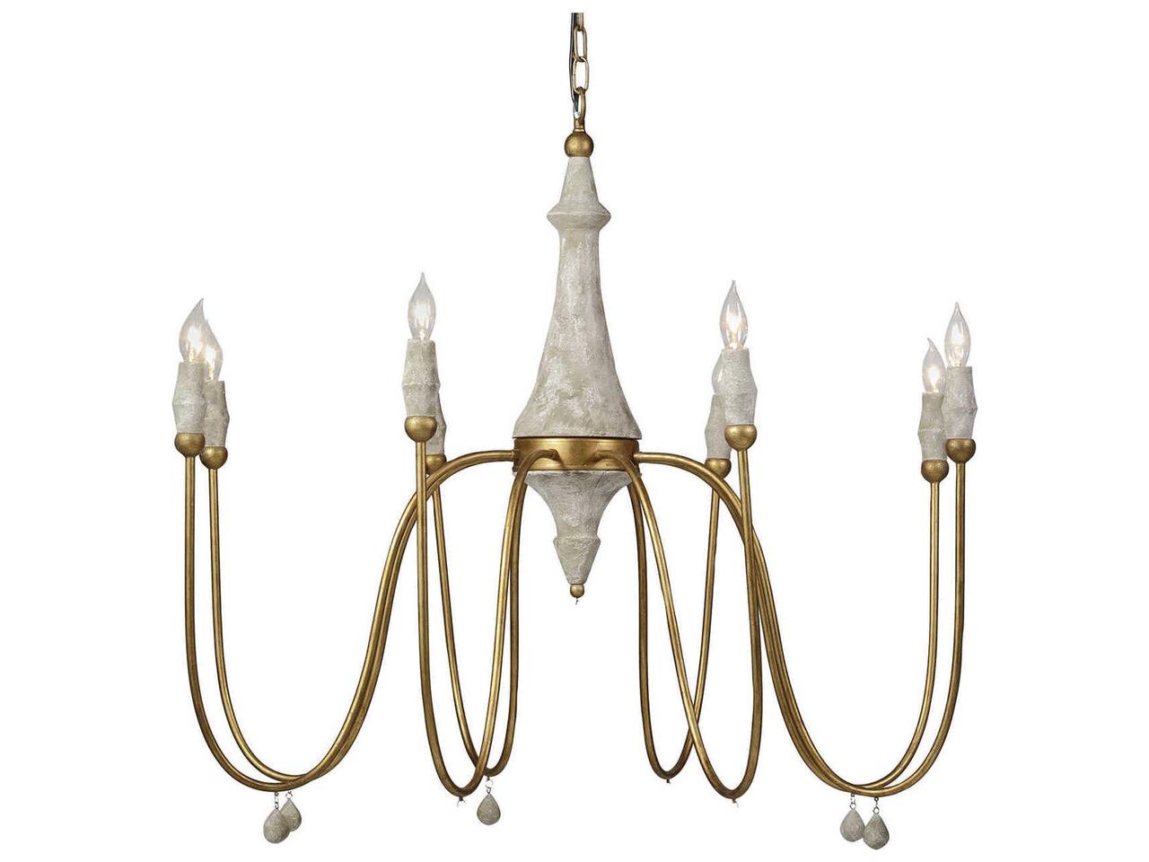 Gabby Clay 8-Light Vintage Gold With Distressed Ivory White