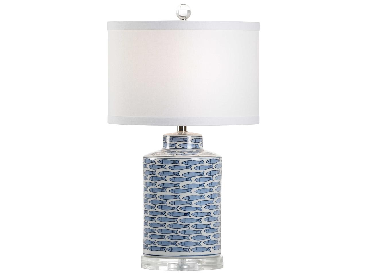Wildwood Fish Tail Blue White Off Linen Buffet Lamp | 60945