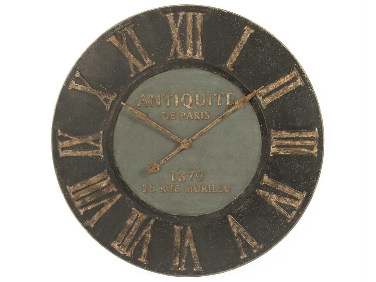 Zentique Distressed Dark Grey Wooden Frame Iron Wall Clock
