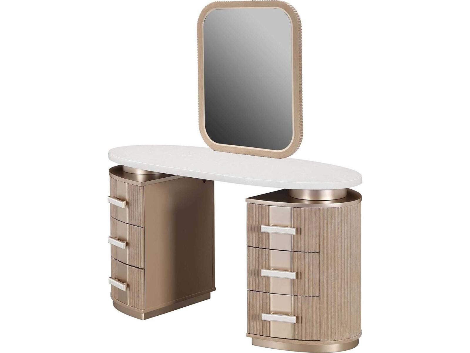 Michael Amini West Kensington Sea Salt Caramel Rubberwood Vanity Table