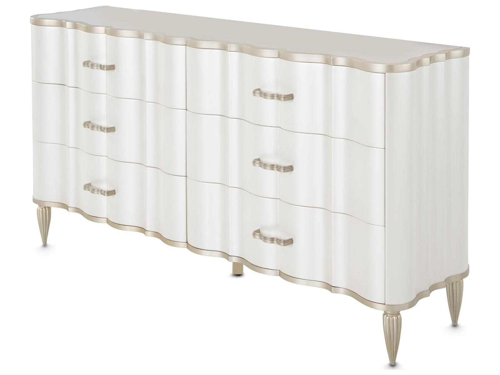 luxury dresser london Michael Amini London Place 6-Drawer Dresser in Creamy Pearl with Cultured  Marble Top