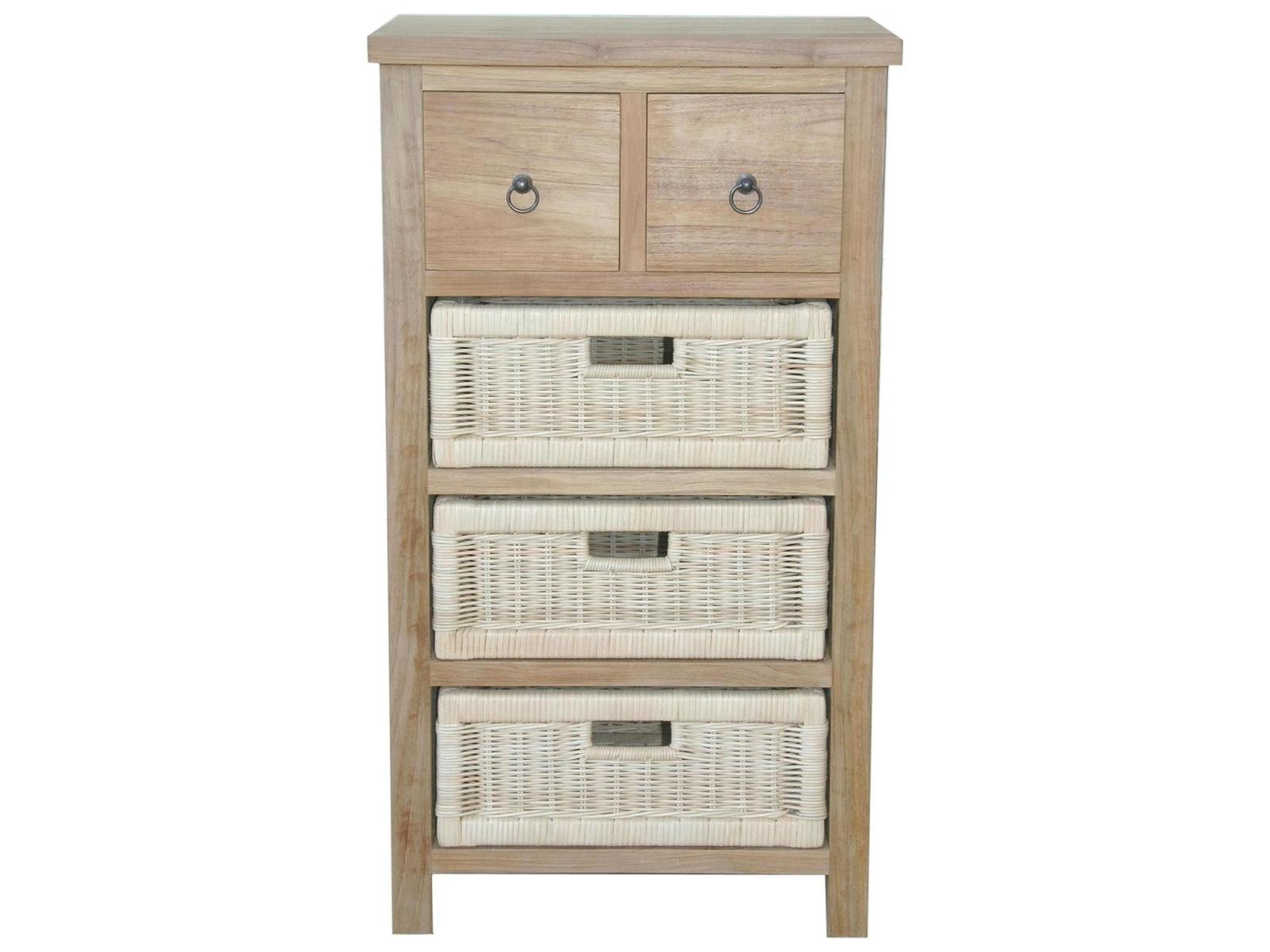 Anderson Teak Safari Occasional Table with Drawer & Rattan Baskets