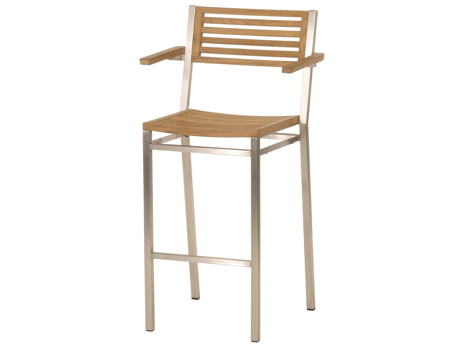 Barlow Tyrie Equinox Bar Stool - Natural Teak Arms - Stainless Steel Frame