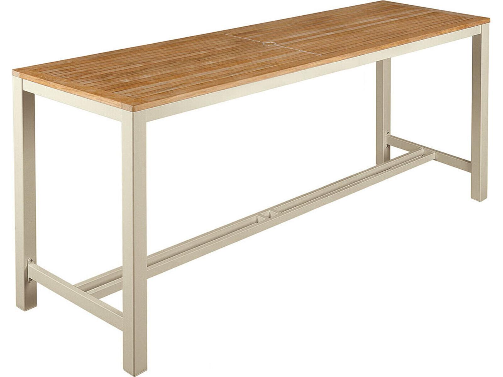 Barlow Tyrie Aura Counter Table Champagne Powder-Coated Aluminum Natural Teak 79"W x 28"D x 36"H