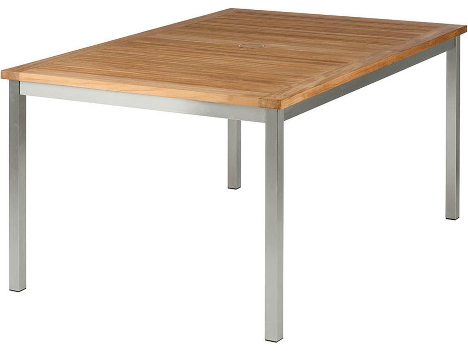 Barlow Tyrie Equinox Dining Table Stainless Steel Natural Teak 59"W x 39"D x 29"H