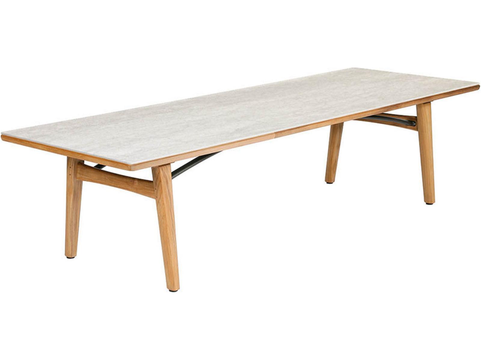 Barlow Tyrie Monterey Dining Table Natural Teak Frost Ceramic No Umbrella Hole 118"W x 39"D x 29"H
