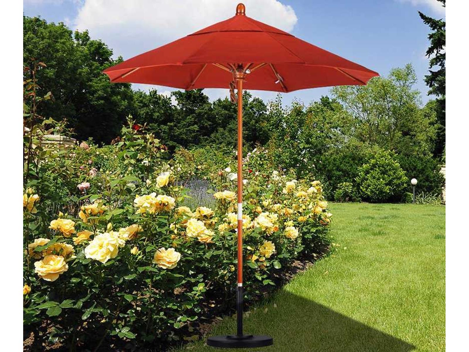 California Patio Umbrella Quick Ship Grove Series 7.5 Foot Octagon Market Wood Patio Umbrella with Push Lift System