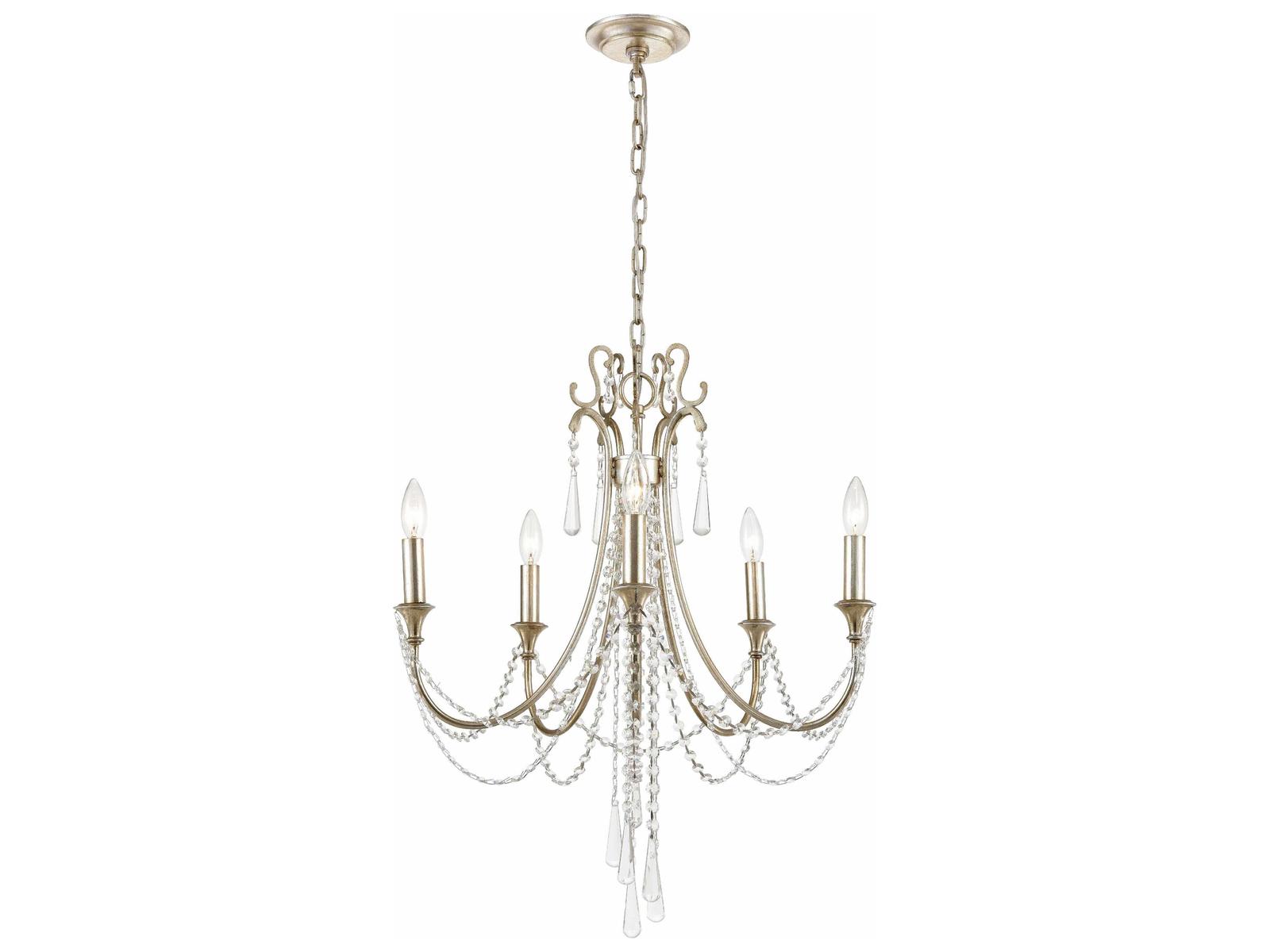 Crystorama Arcadia 5-Light Antique Silver Clear Crystal Candelabra Chandelier