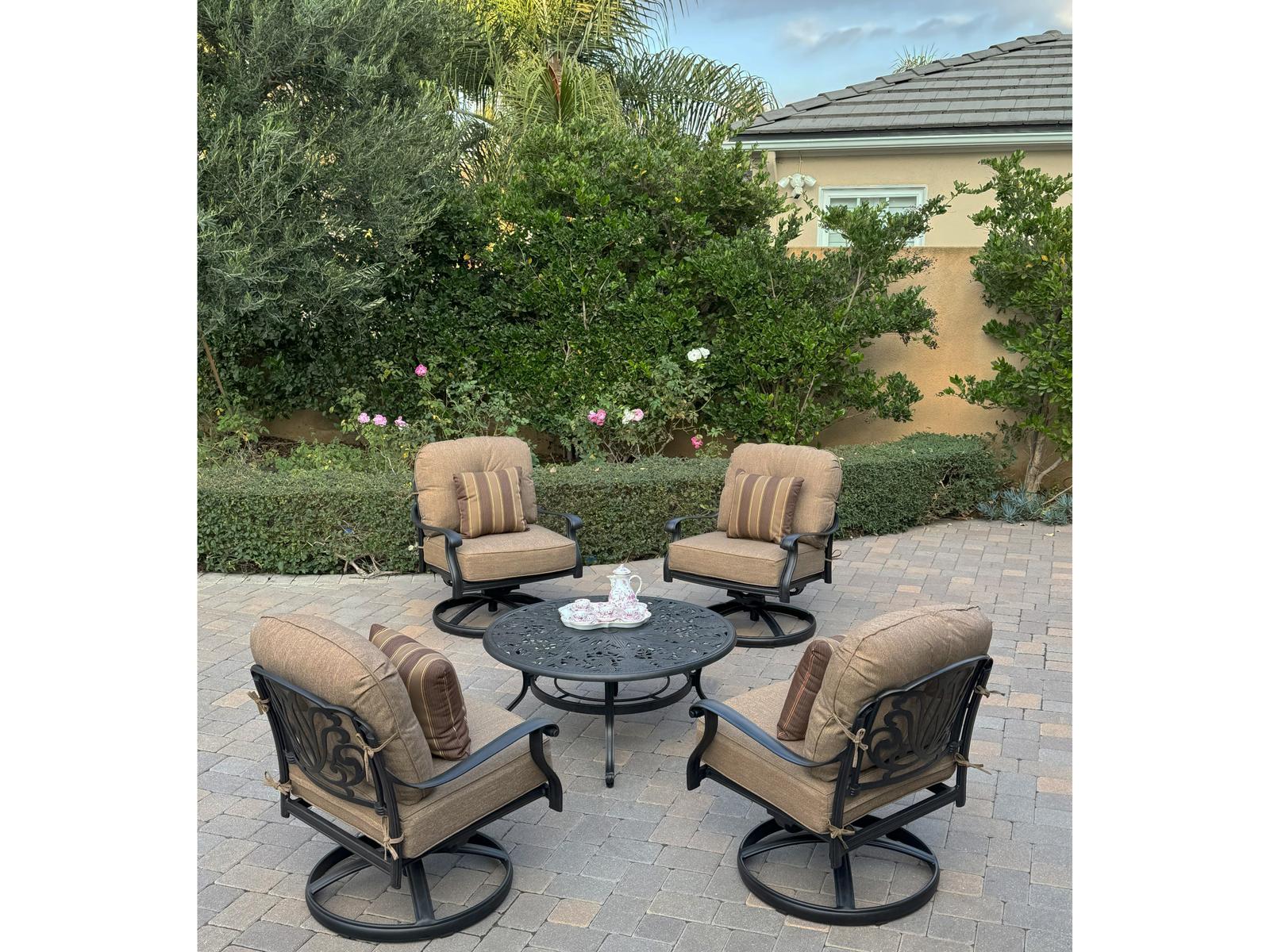Darlee Outdoor Living Elisabeth Cast Aluminum 5-Piece Conversation Set with 42" Round Chat Table