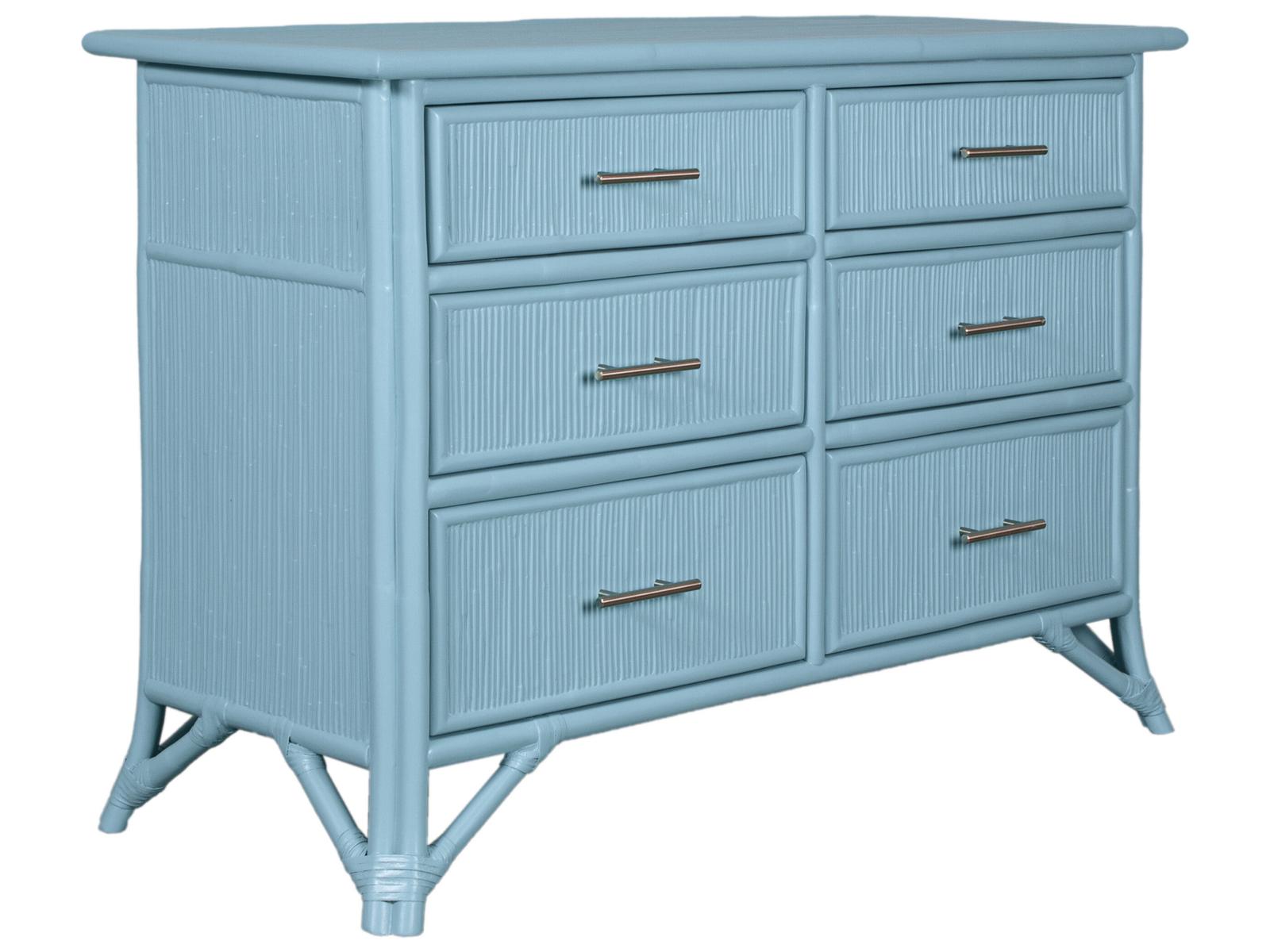 blue rattan dresser David Francis Furniture Pencil Rattan Six-Drawer Dresser — Customizable  Coastal Storage