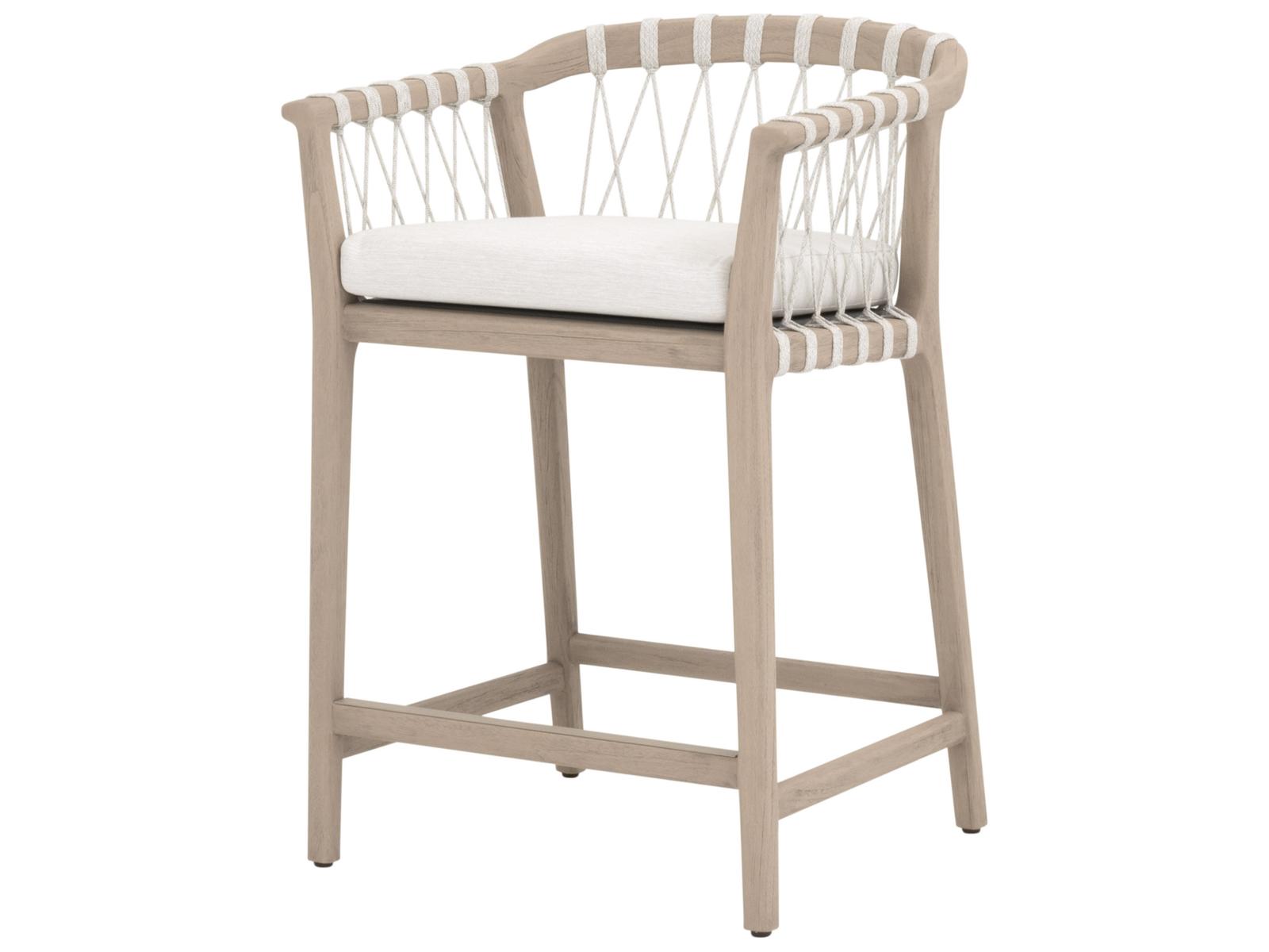 Essentials for Living Outdoor Woven - Outdoor Pacific Wood Cushion Counter Stool