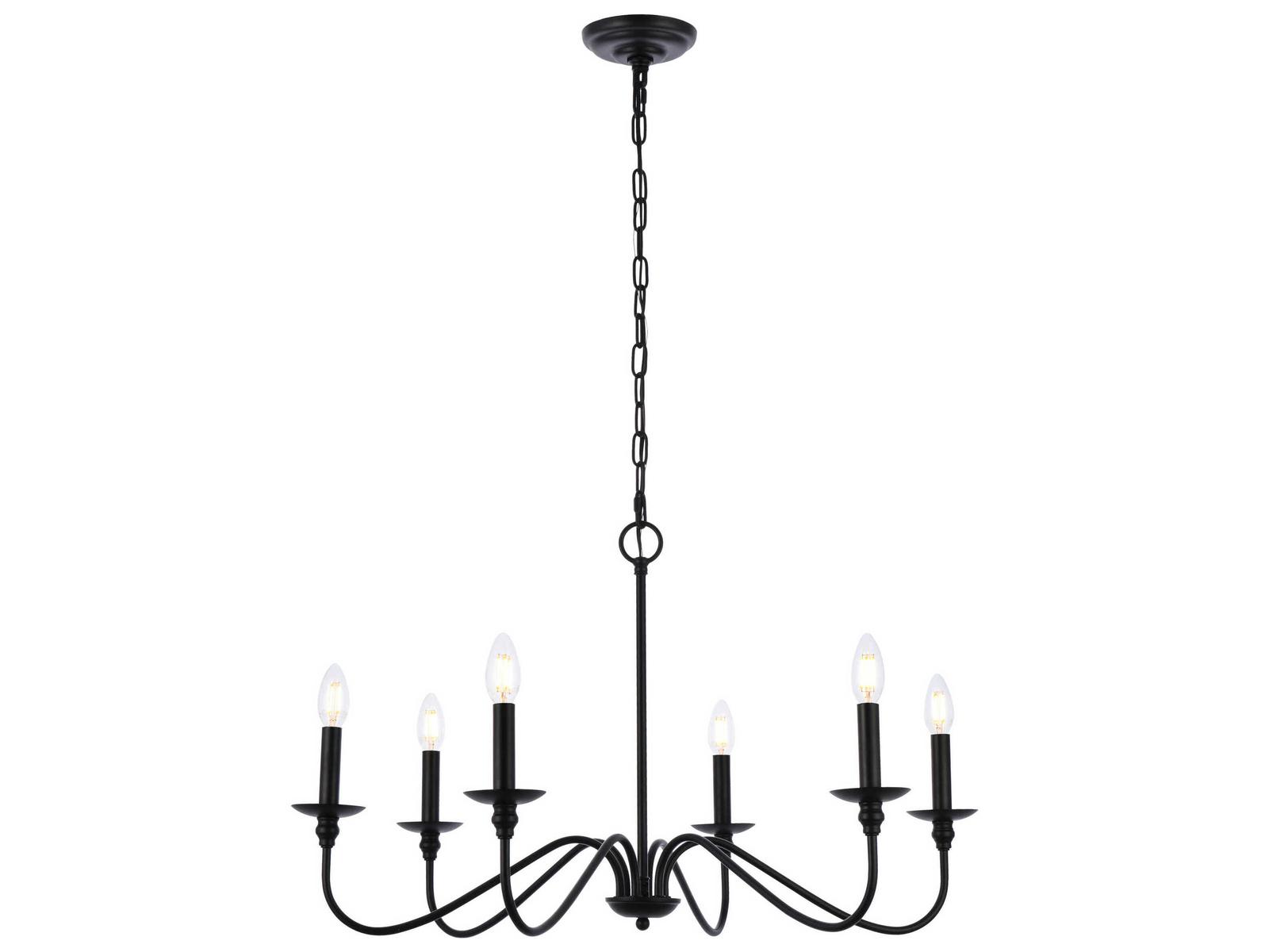 Elegant Lighting Rohan 6-Light Matte Black Candelabra Chandelier