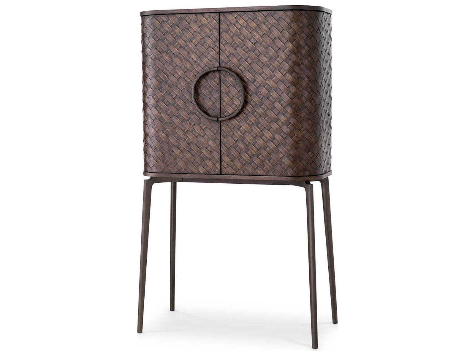 Eichholtz Nilsson Oak Veneer Bronze Bar Cabinet