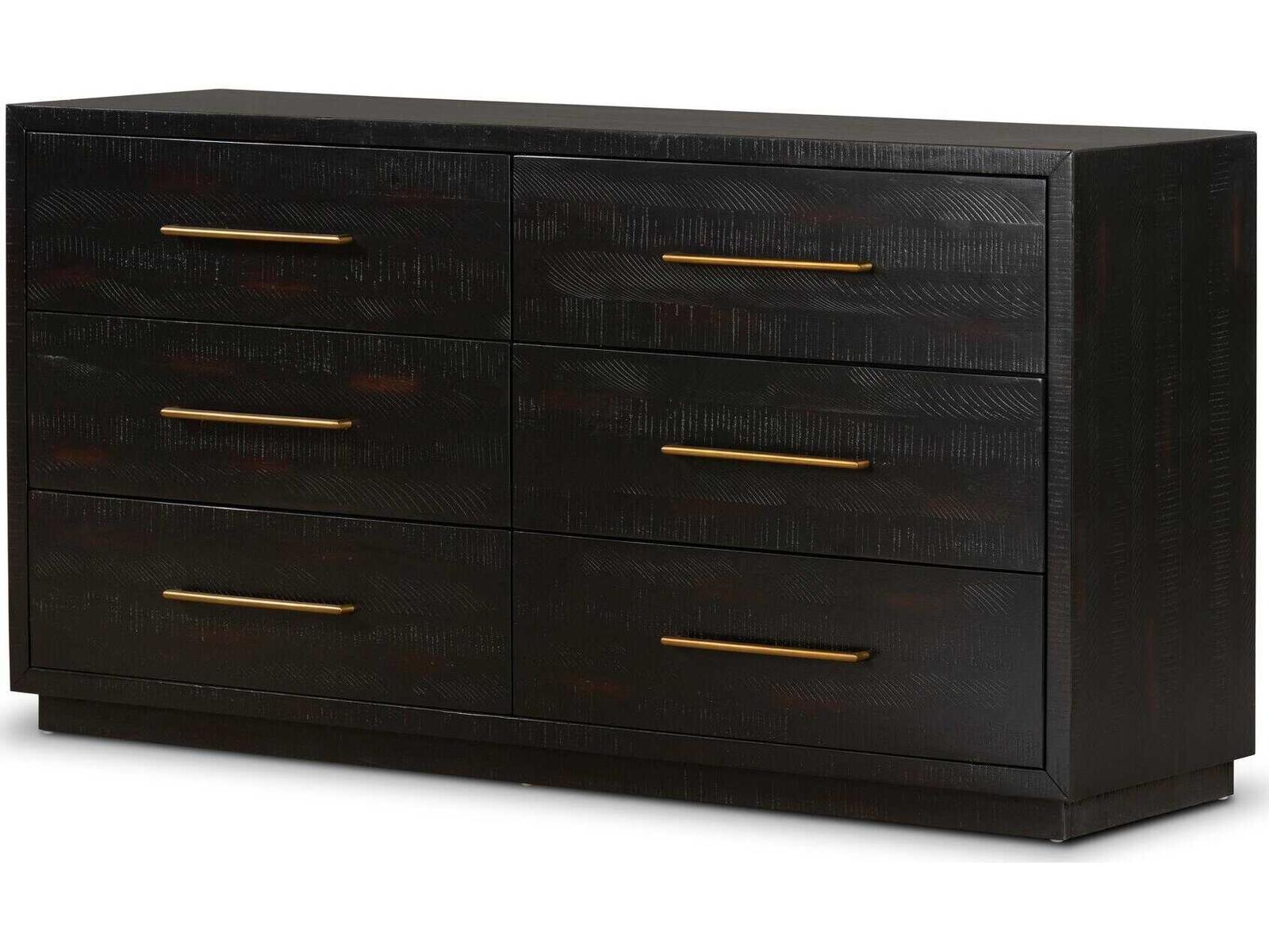 Four Hands Suki 6-Drawer Dresser — Burnished Black Acacia Wood with Brass  Hardware