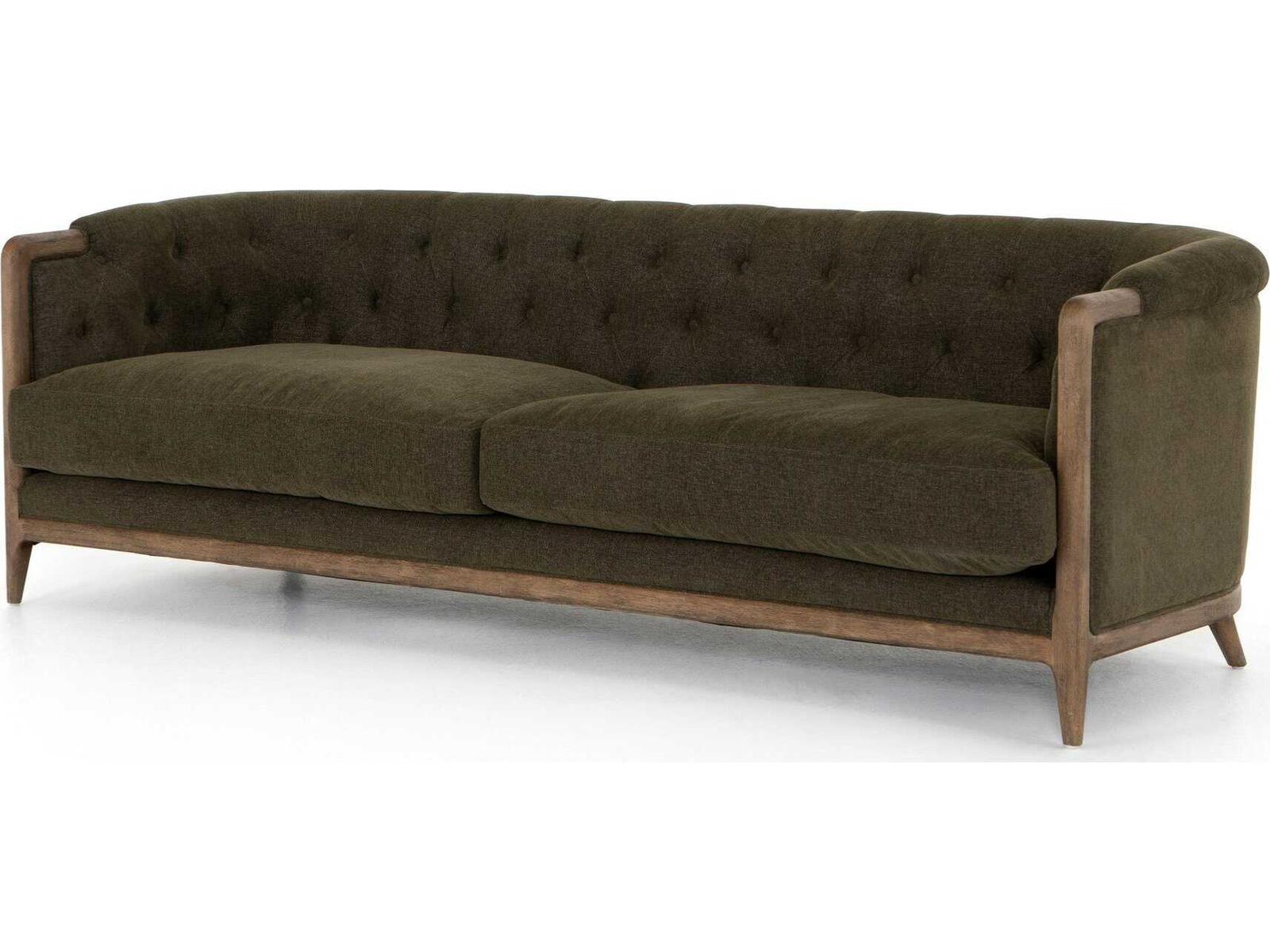 Four Hands Kensington Ellsworth Sutton Olive Distressed Natural Green Upholstered Sofa
