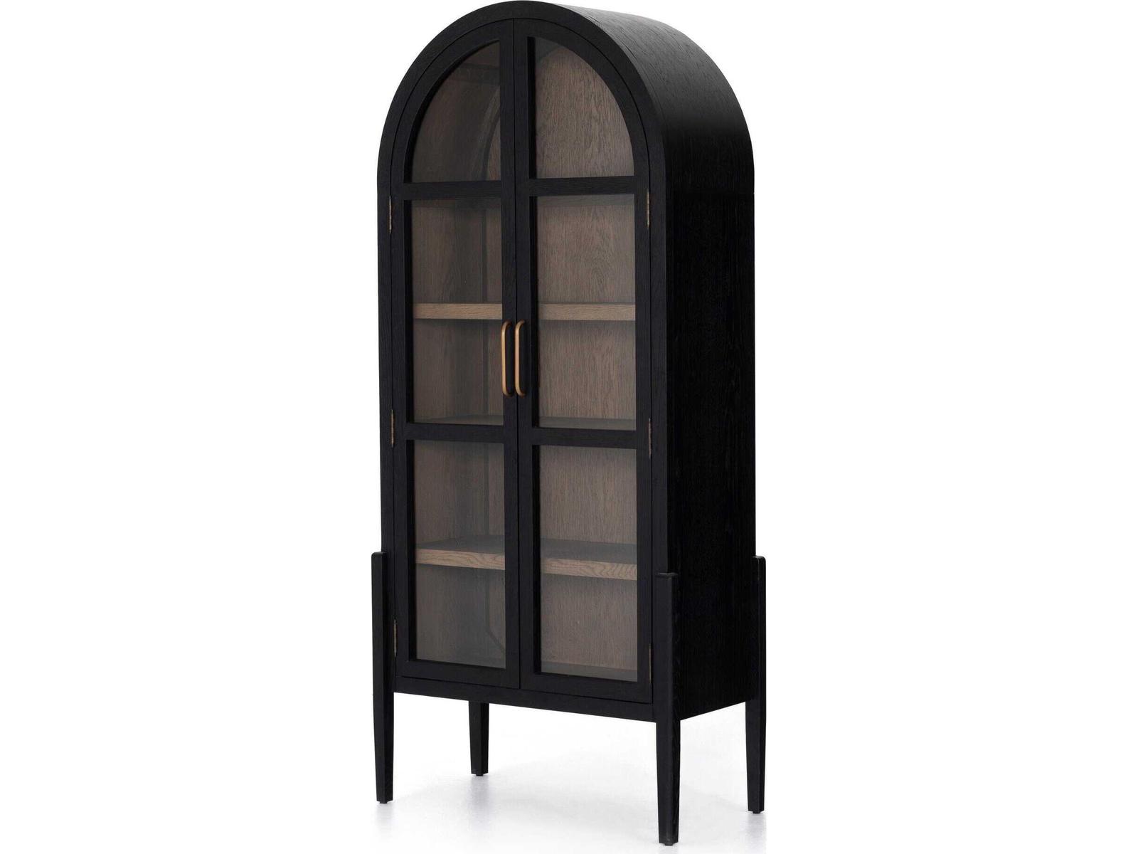 Four Hands Irondale Tolle Oak Wood Antique Brass Drifted Black Display Cabinet