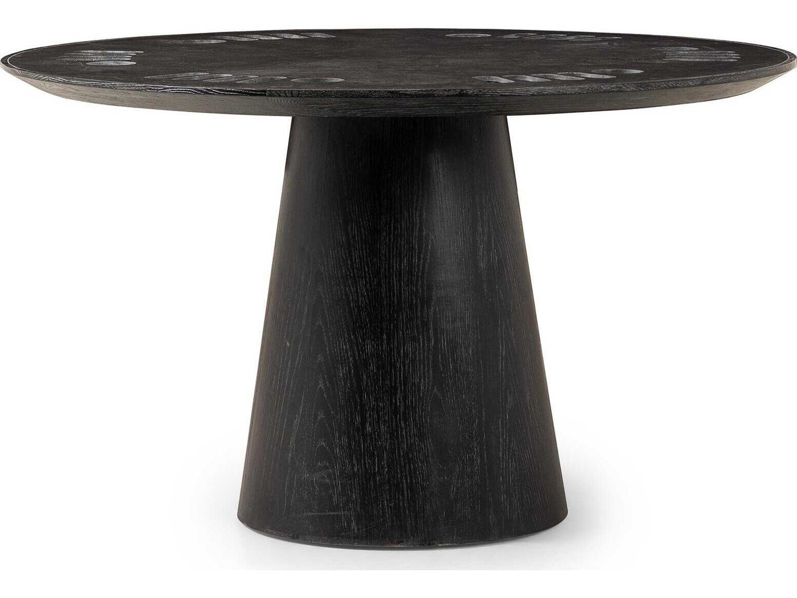 Four Hands Hughes Oak Wood Washed Black Bluestone Game Table