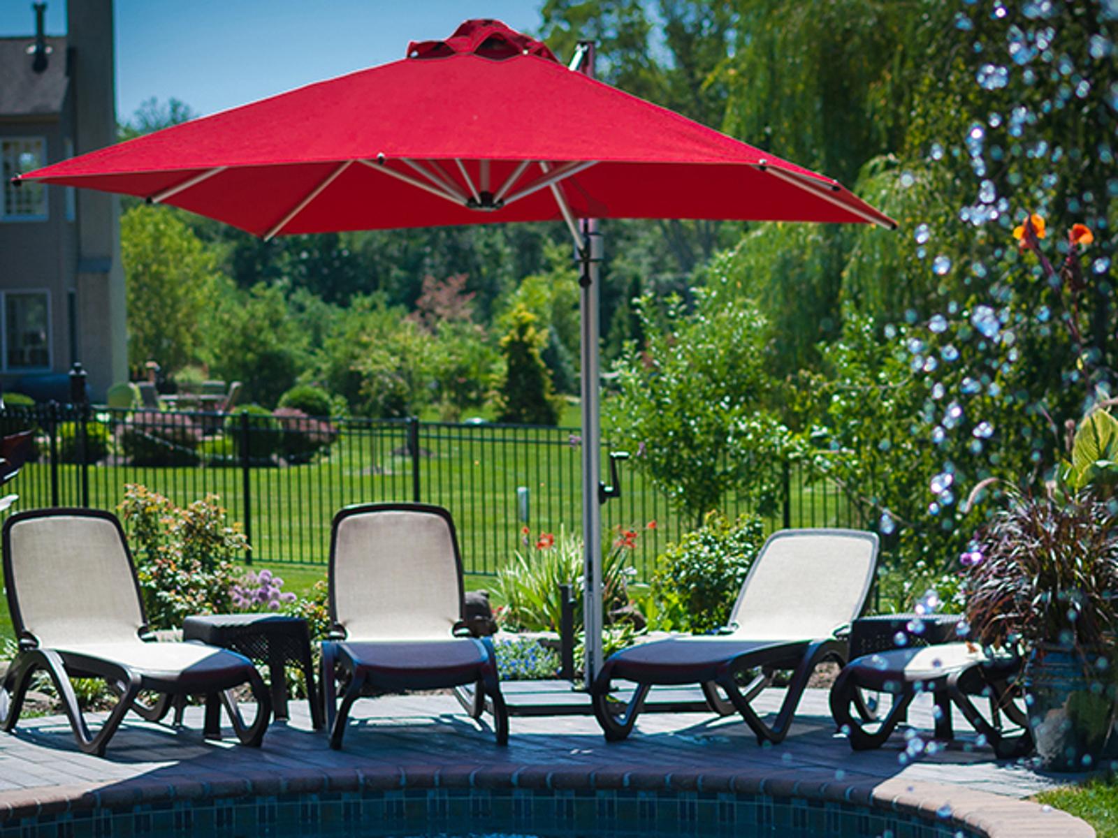 9 foot offset patio umbrella Frankford Umbrellas Aurora 9 Foot Square Cantilever Umbrella with Crank  Lift in Matte Silver