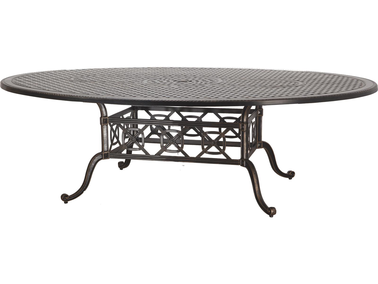 Gensun Grand Terrace Cast Aluminum Geo Oval Patio Dining Table with Umbrella Hole
