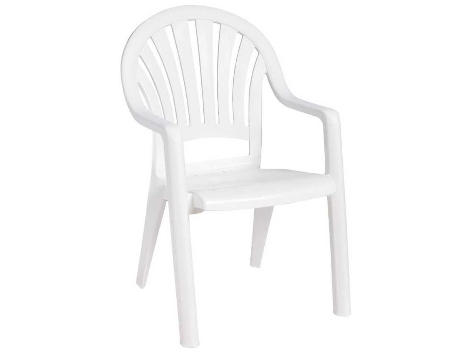 Grosfillex Pacific Fanback Resin White Stacking Outdoor Dining Arm