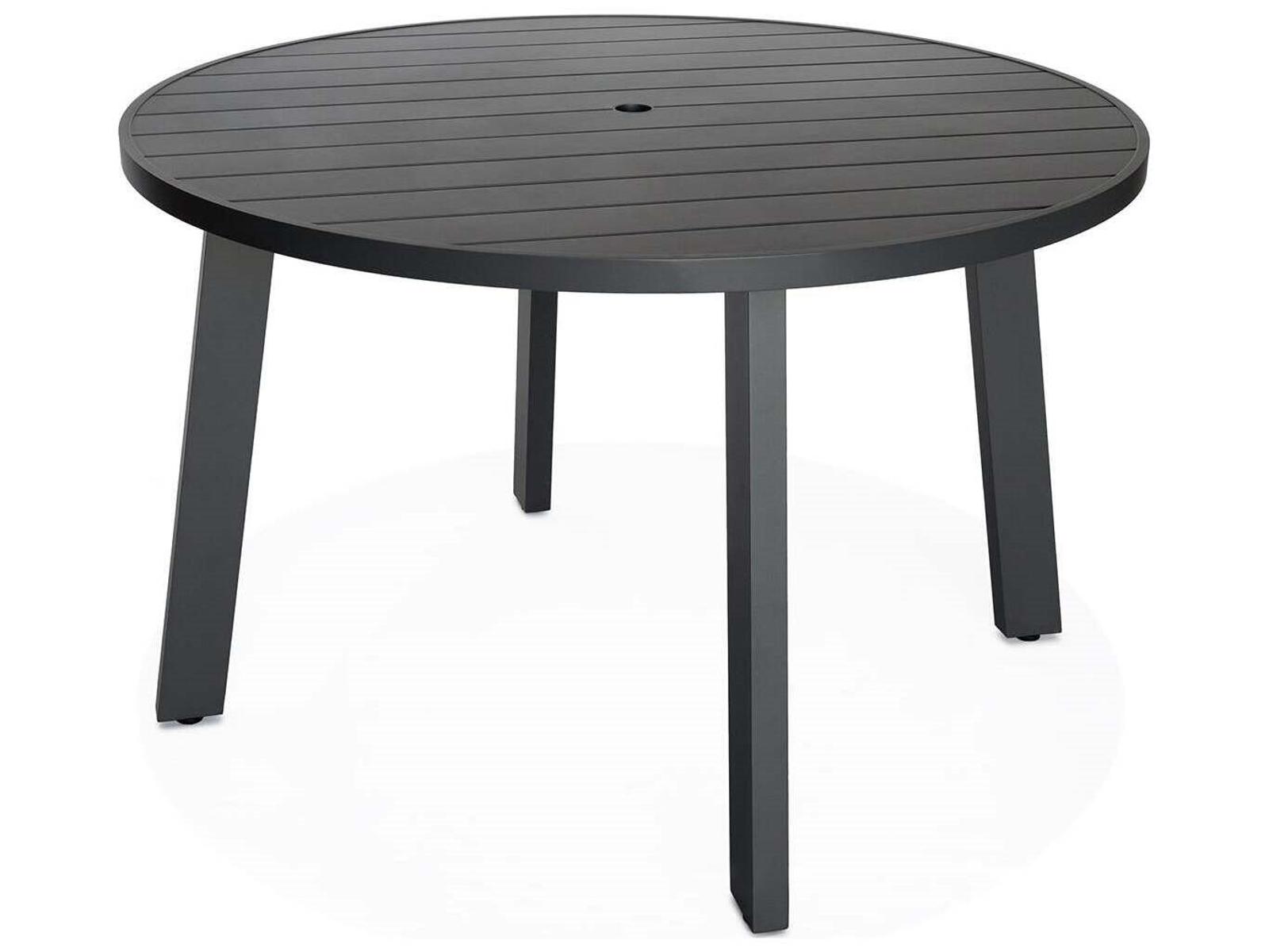 Harmonia Living Classic Aluminum Black 35.5" Square Bar Table with Umbrella Hole