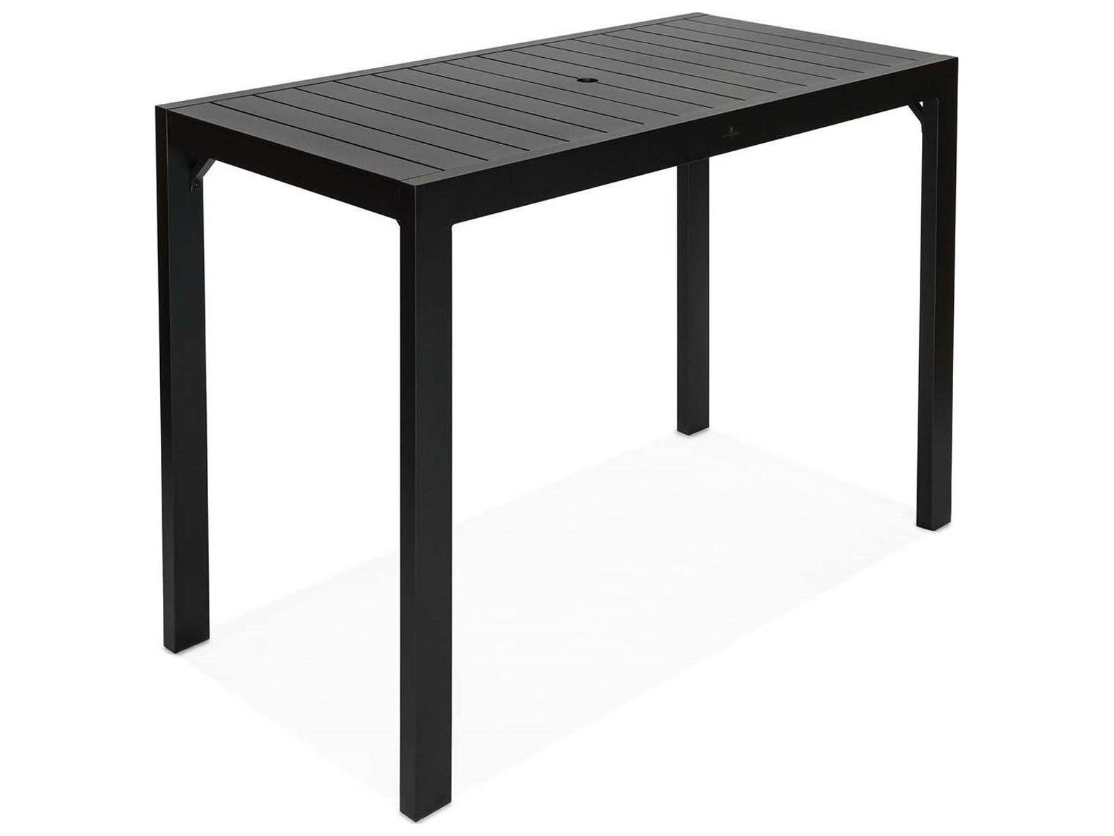 Harmonia Living Classic Aluminum Black 63"W x 30"D Rectangular Bar Table with Umbrella Hole