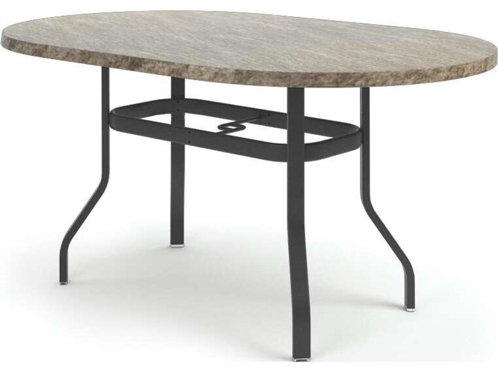 Homecrest Slate Aluminum Oval Outdoor Patio Counter Table with Umbrella Hole