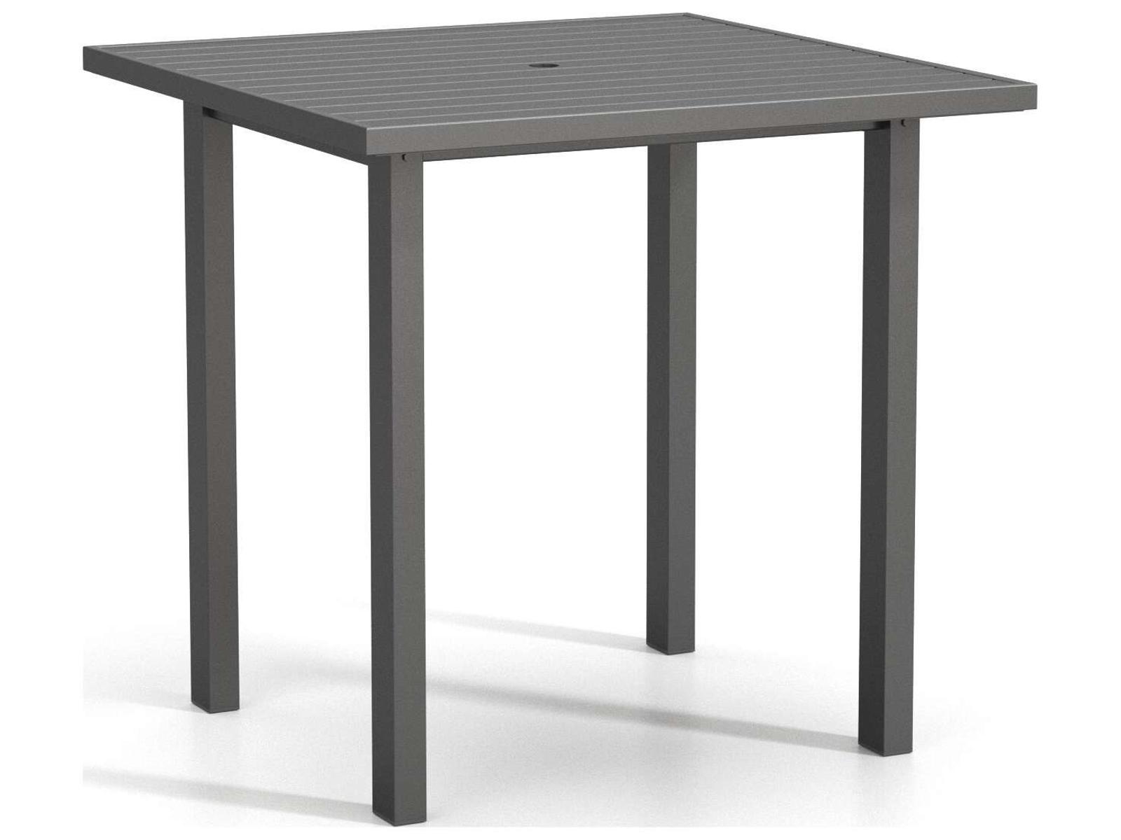 Homecrest Latitude Aluminum Square Post Base Outdoor Bar Table with Umbrella Hole