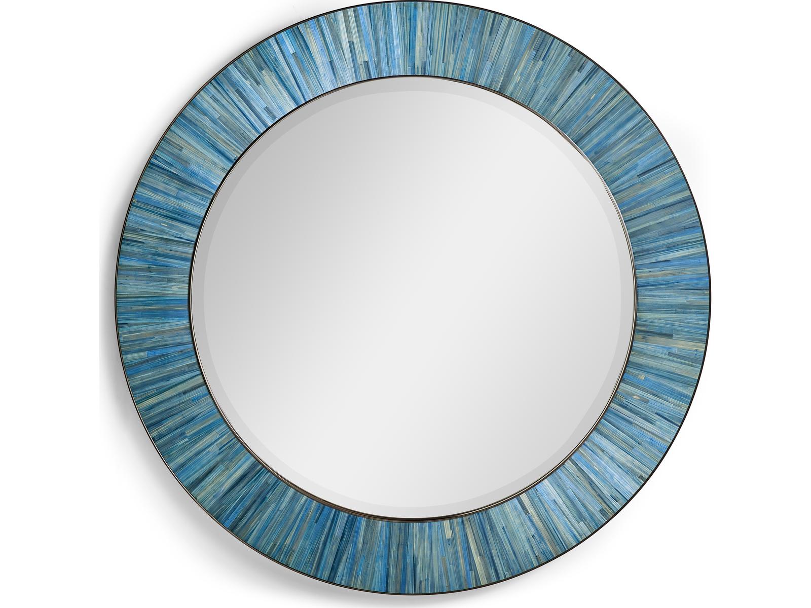Jonathan Charles Jc Modern Azure Blue Straw Wall Mirror Round