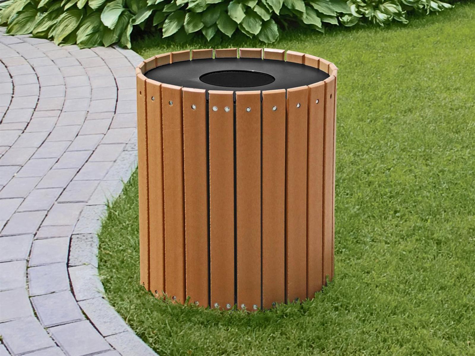 Frog Furnishings Recycled Plastic Standard Round 32 Gallon Hinged Door Receptacle