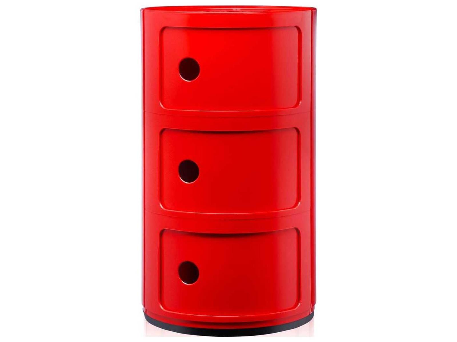 Kartell 3段収納キャビネット Kartell Componibili 3-Element Round ABS Storage Unit in Red