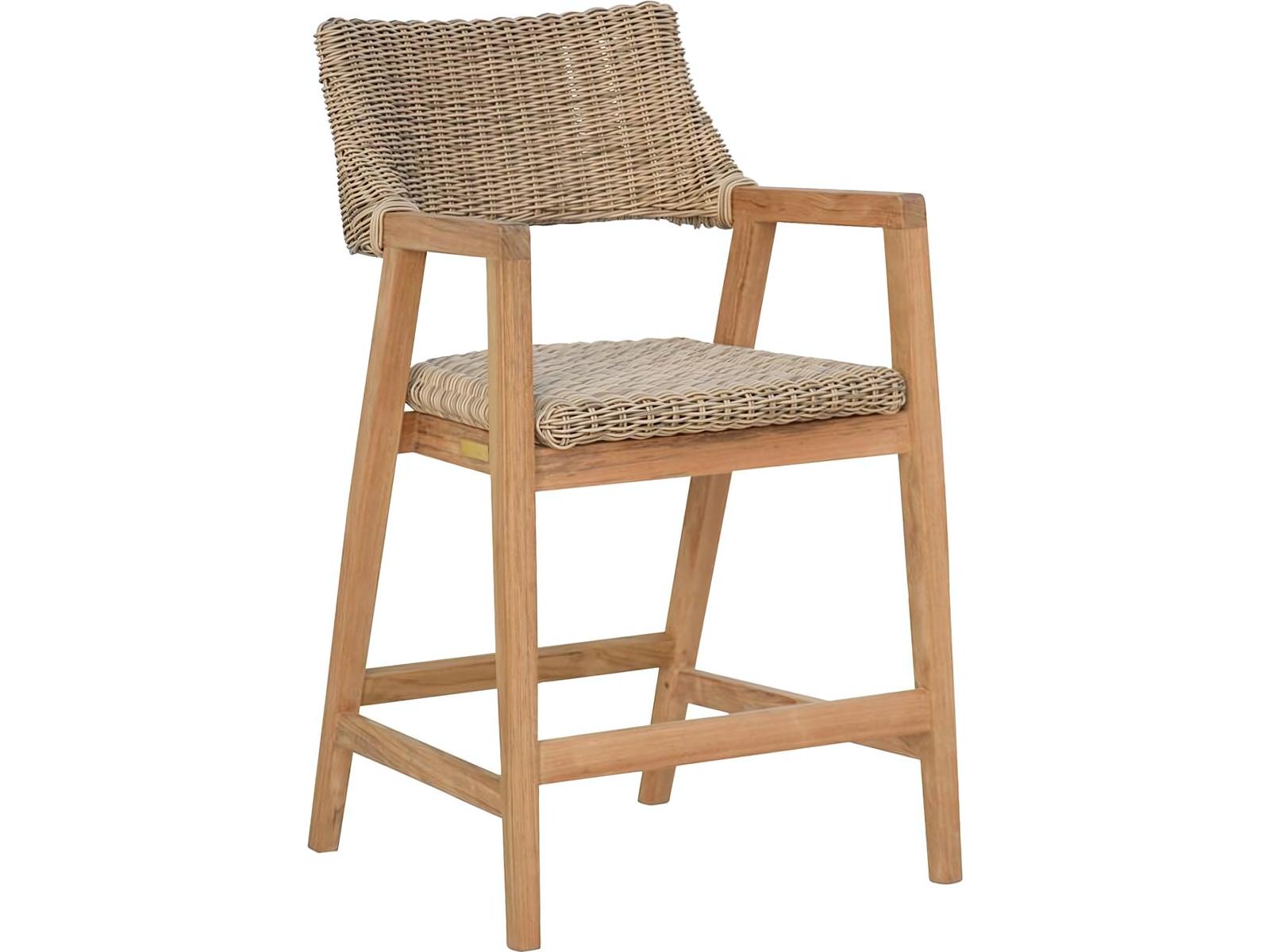 Kingsley Bate Spencer Teak Wicker Counter Stool with Arms
