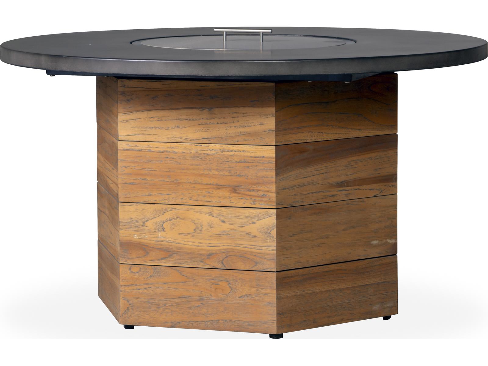 Lloyd Flanders Teak Antique Gray Hexagonal Patio Fire Pit Table