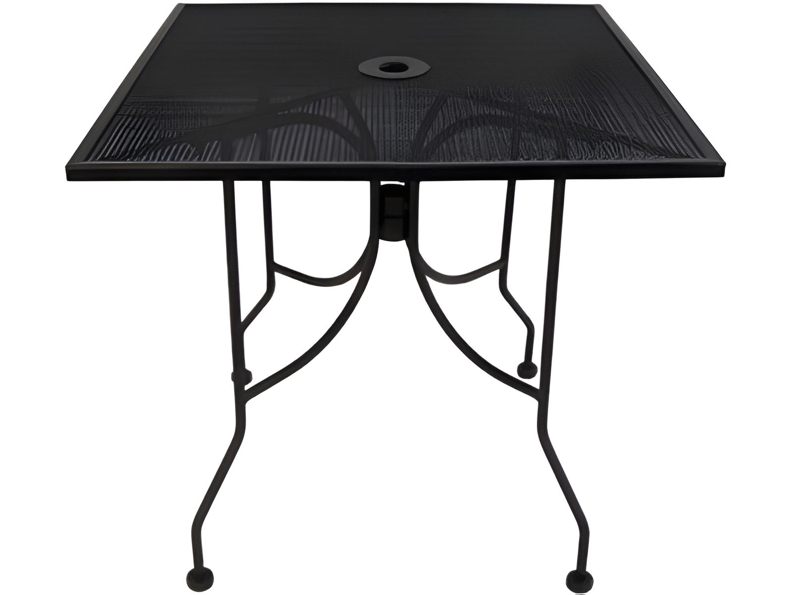 Meadowcraft Mesh Wrought Iron Square Outdoor Dining Table with Umbrella Hole