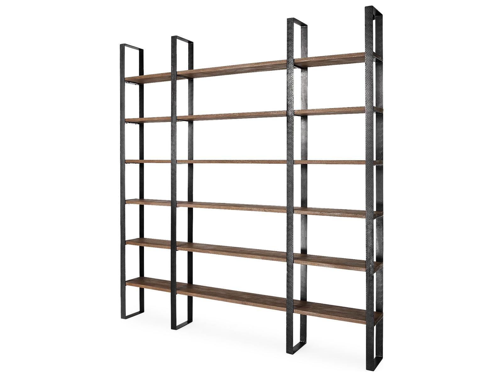 Mercana Taunton II 80L x 10.5W x 90H Dark Brown Wood And Black Iron Six Shelving Unit