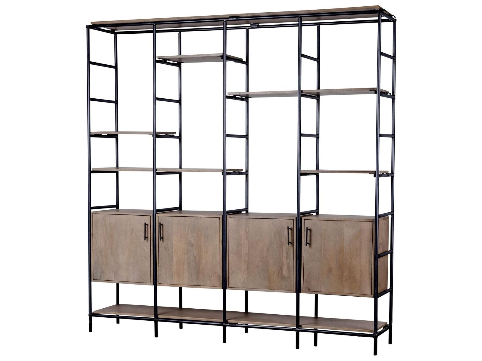 Mercana Darius 82L x 16.5W x 90H Medium Brown Wood and Metal Multi-Shelf Shelving Unit
