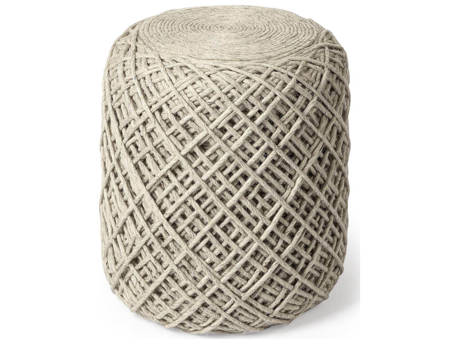 Mercana Allium Oatmeal Handwoven Wool Cylindrical Pouf