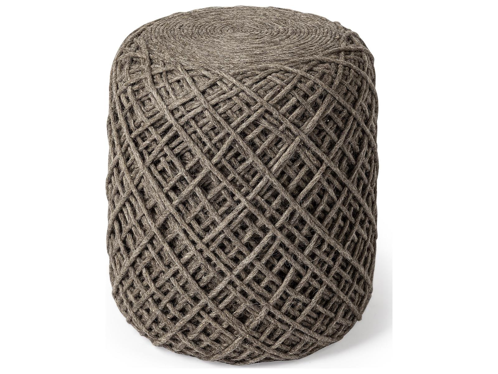 Mercana Allium Dark Brown Handwoven Wool Cylindrical Pouf