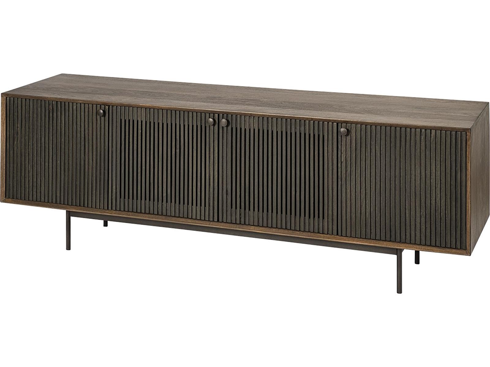 Mercana Grace I Two-Toned Brown Solid Wood TV Stand Media Console with Slated Doors, TV up to 82"