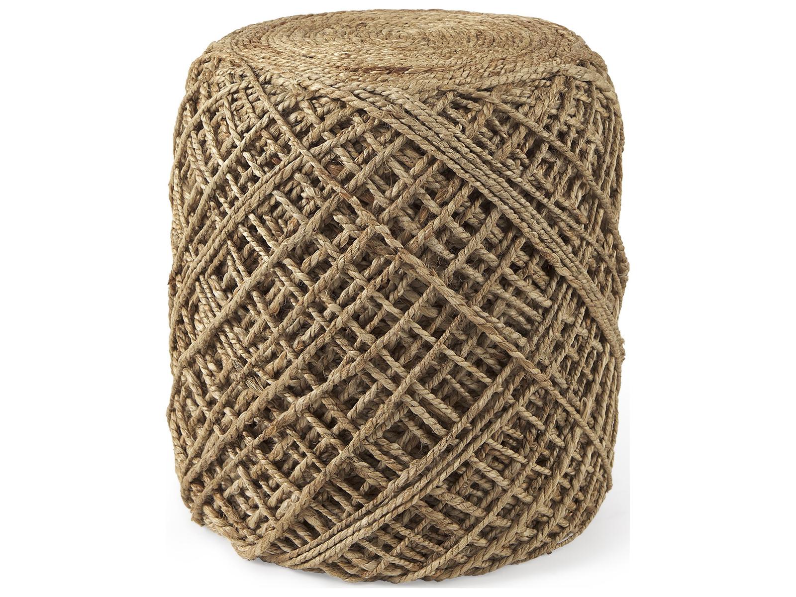 Mercana Allium Brown Handwoven Wool Cylindrical Pouf