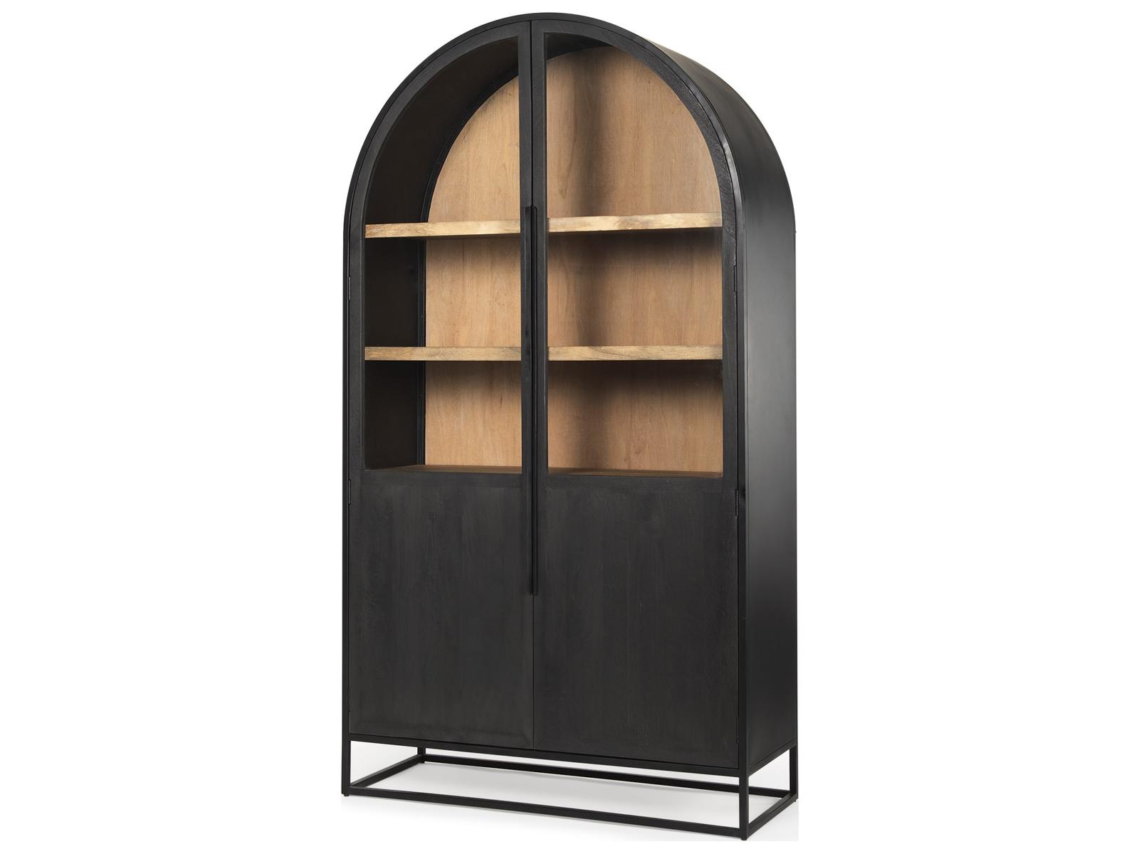 Mercana Sloan 85.5H Black Wood W/Black Metal Frame Arch Cabinet