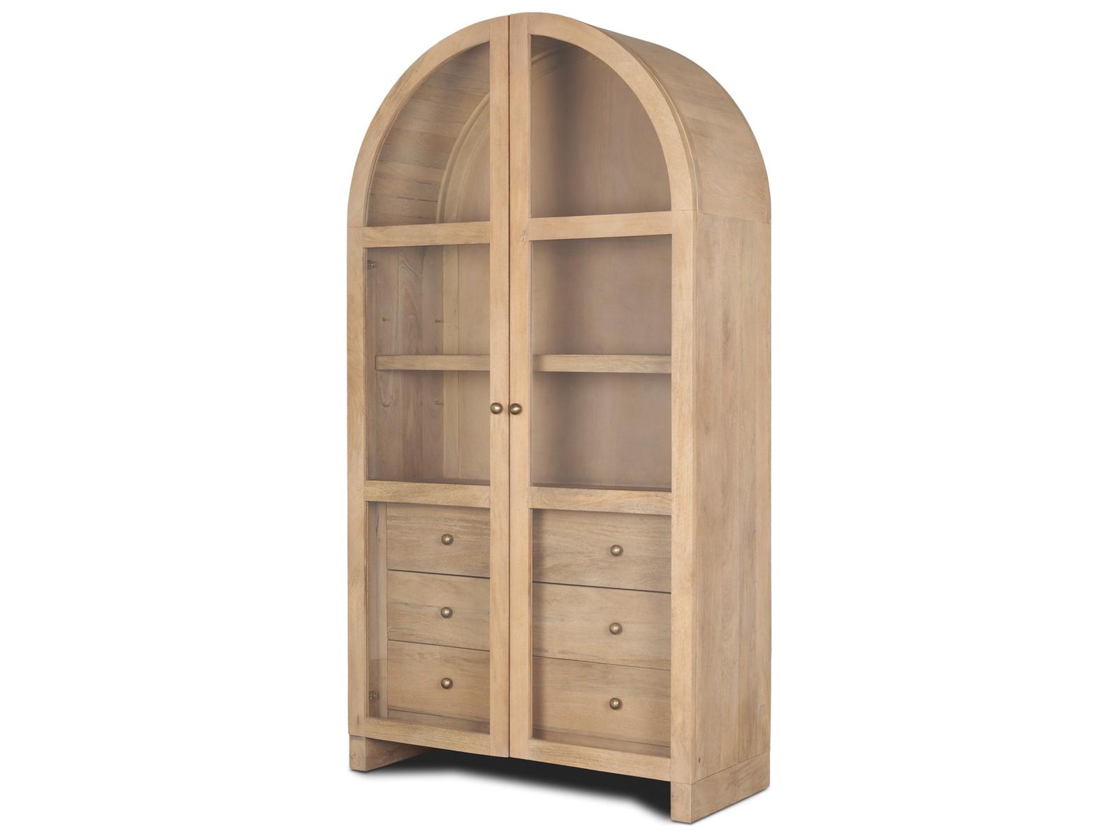 Mercana Suri Light Brown Wood W/Glass Doors Arched Curio Cabinet