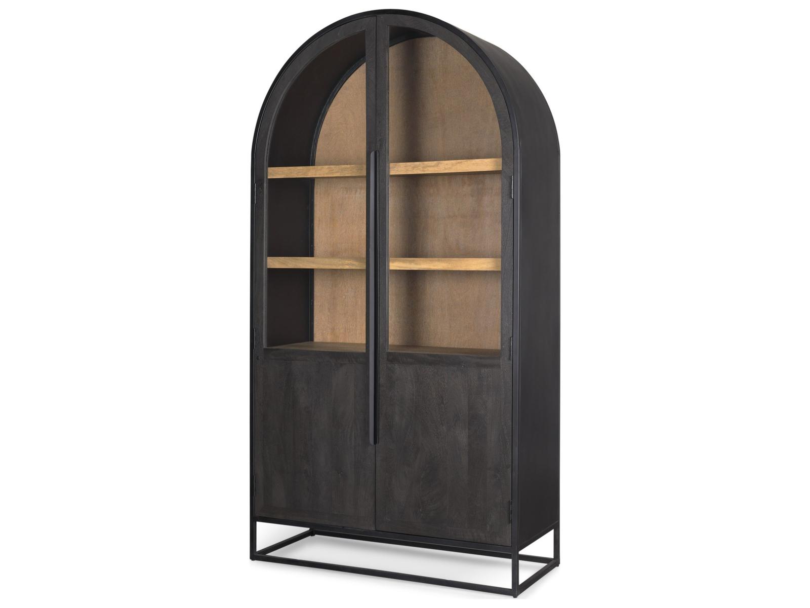 Mercana Sloan 80.5H Black Wood W/Black Metal Frame Arched Cabinet