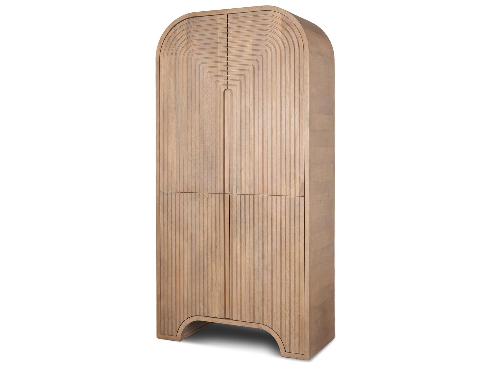 Mercana Sorina Reverse Fluted Light Brown Wood Curio Cabinet