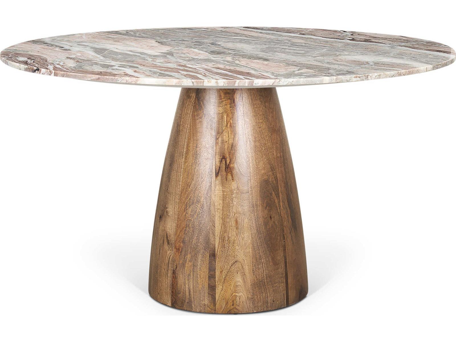 Mercana Allyson 54" Round Brown Pedestal w/ Pink Marble Top Dining Table