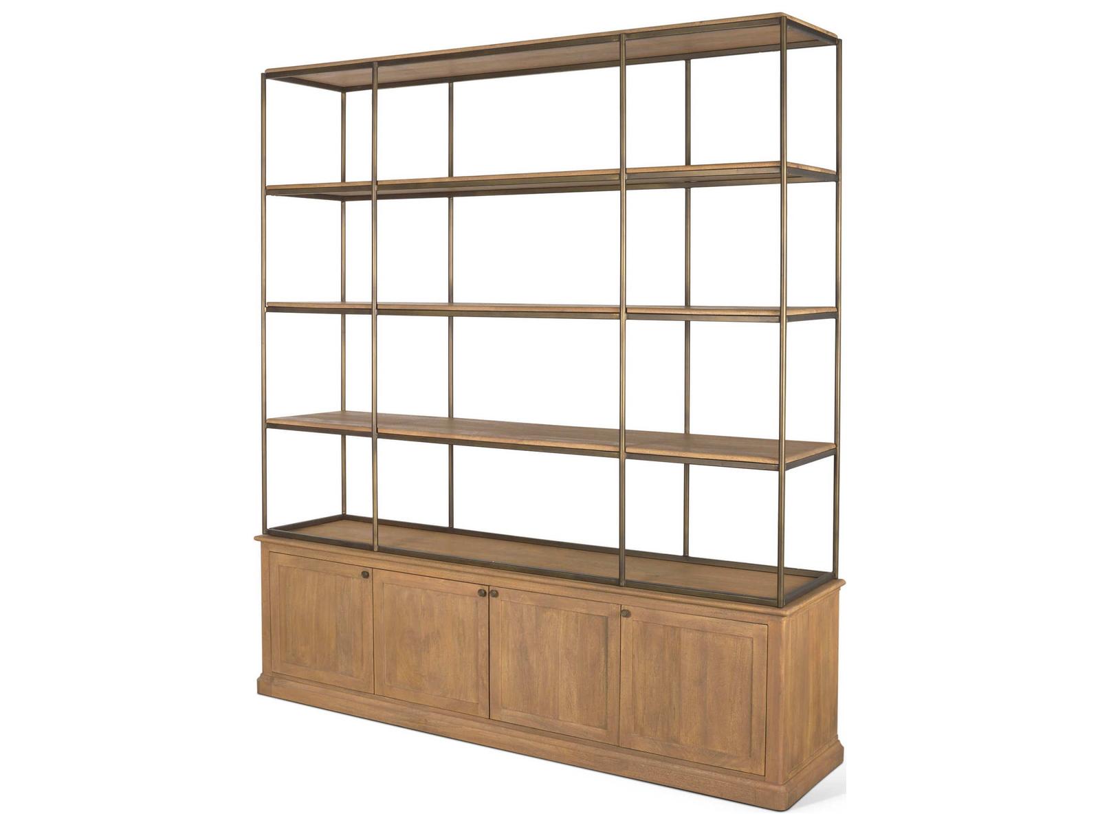 Mercana Baron 4-Door Light Brown Wood w/ Gunmetal Open Shelving Unit