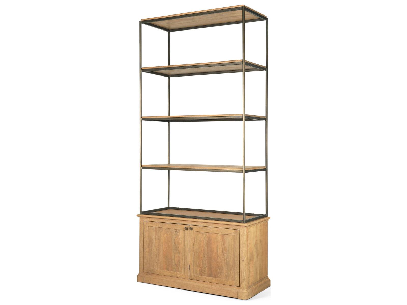 Mercana Baron Light Brown Wood w/ Gunmetal 2-Door Open Shelving Unit