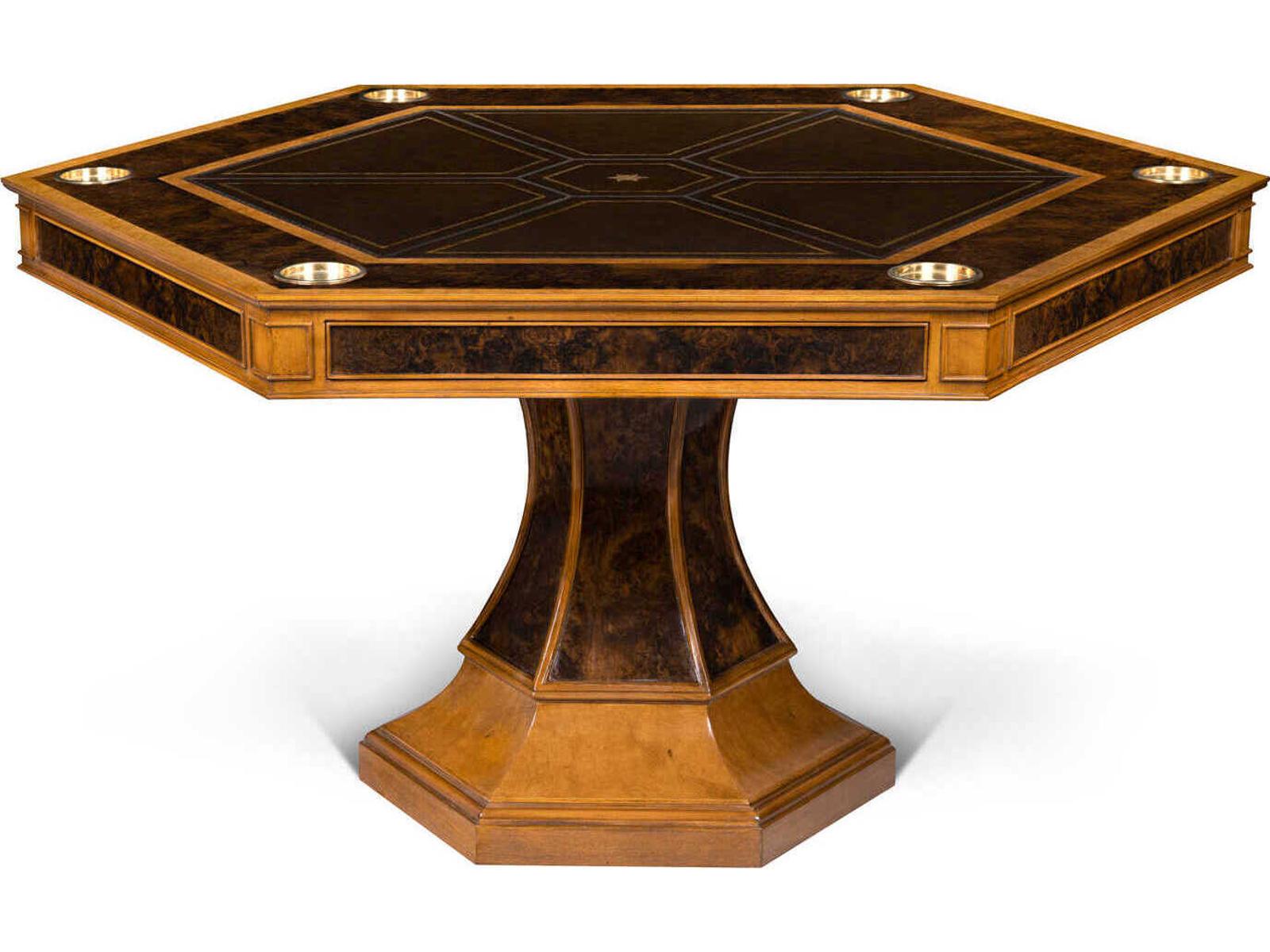 BK245　Maitland Smith　エクセターゲームテーブル　マホガニー Maitland Smith Blade Hexagonal Game Table — Burl Walnut Ash Tooled