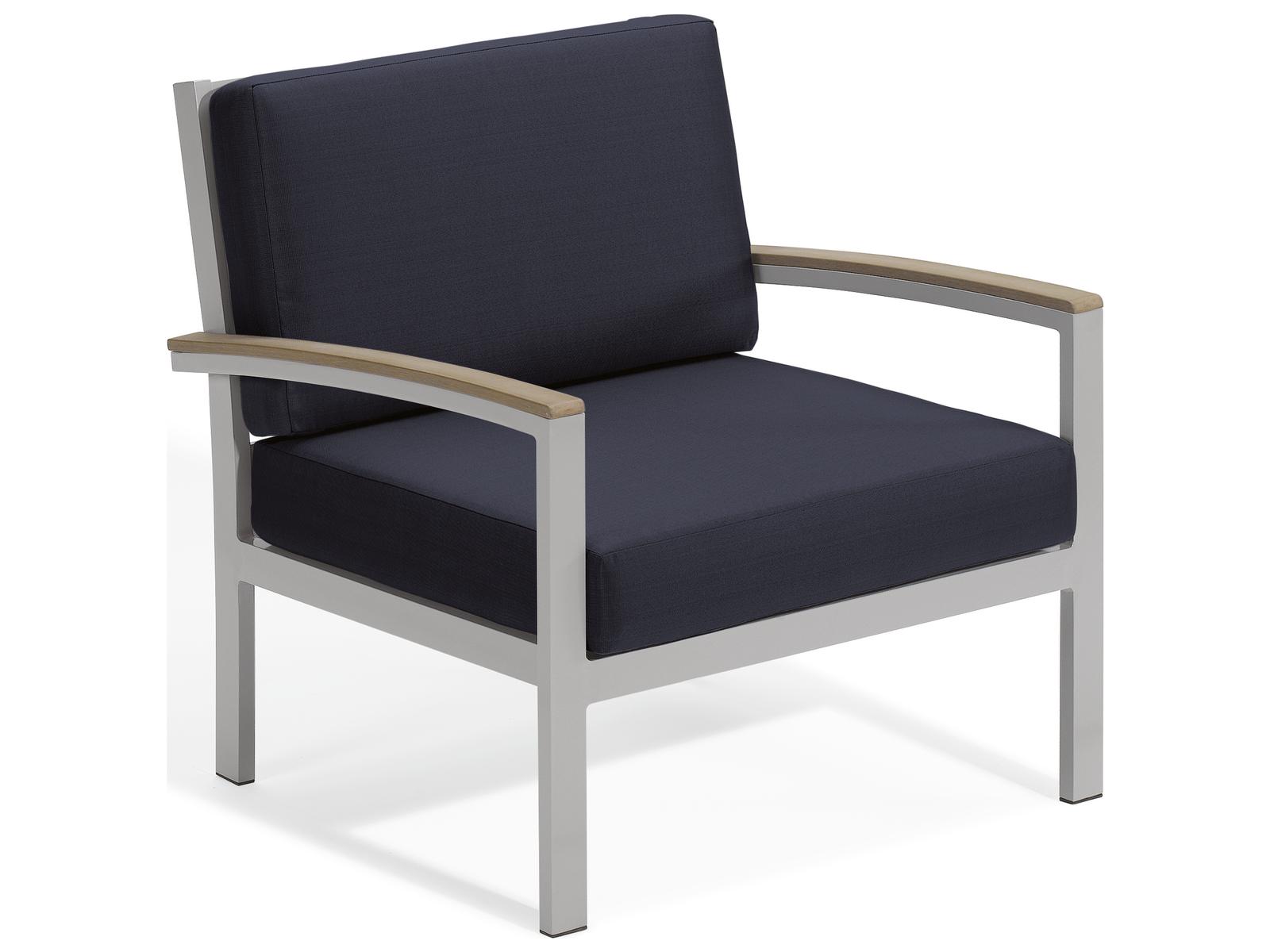 Oxford Garden Travira Aluminum Flint Patio Lounge Chair with Midnight Blue Cushions