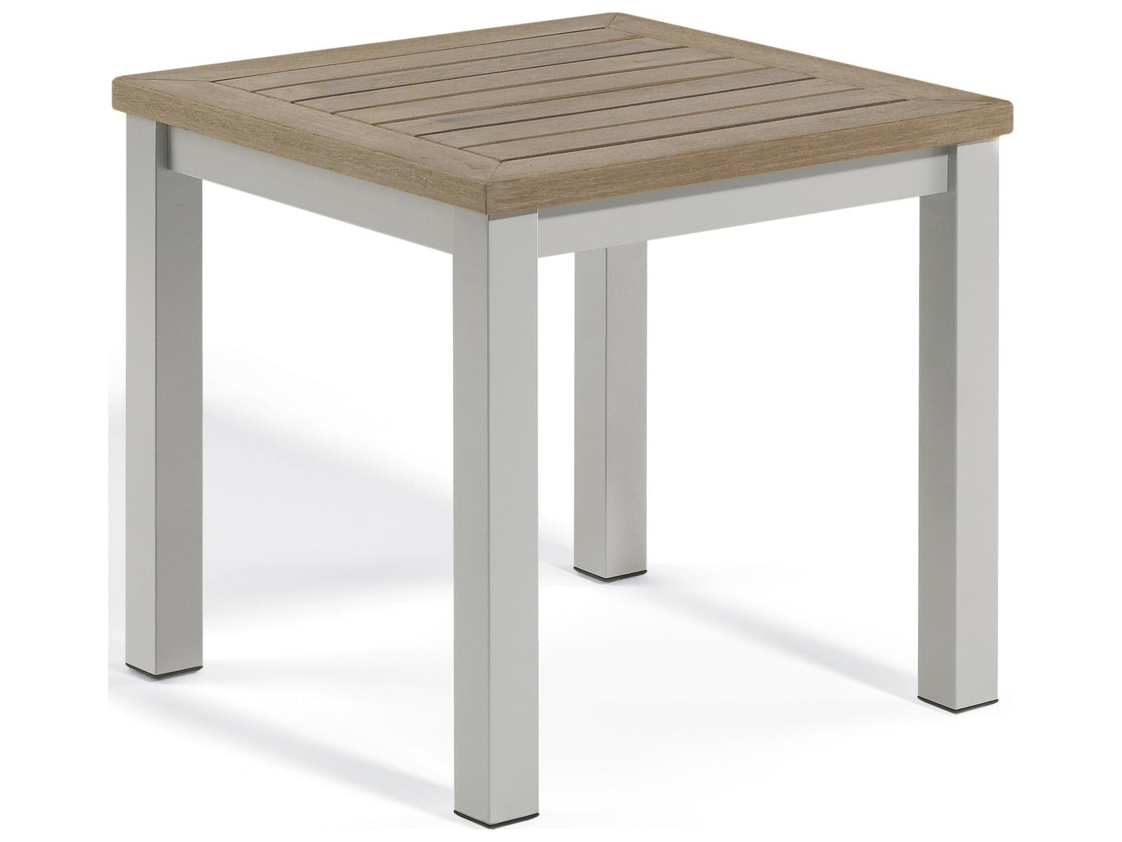Oxford Garden Travira Aluminum Flint Square Tekwood Top Outdoor Patio End Table